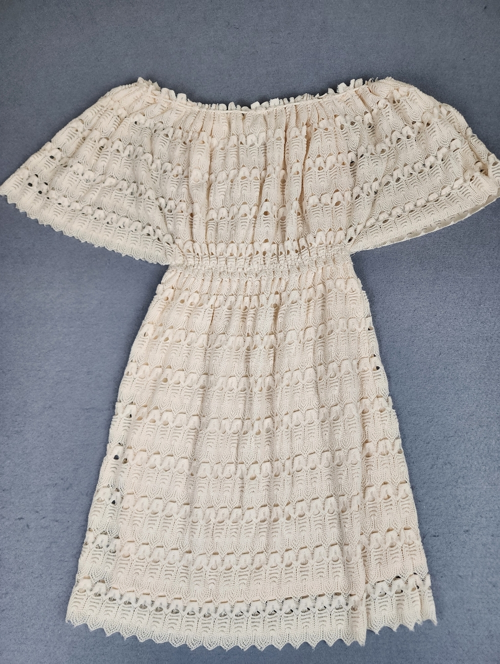 Max Studio Cream Crochet Off-Shoulder Mini Dress Lined Boho Fairy Small - Picture 3 of 8